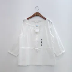 白レースシャーリングスクエアネック7分ブラウス