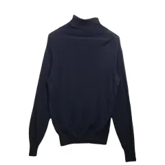 無印良品 MUJI ネイビータートルネック L ウール 100%