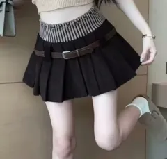 コーデュロイ プリーツスカート ブラック ベルト含む