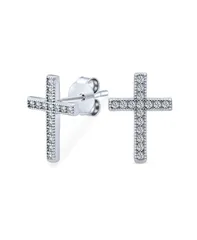 ブリング レディース アクセサリー ピアス・イヤリング Bling Jewelry Traditional Religious CZ Stud Earrings Micro Pave Crossterling Silver Cubic Zirconia Sil