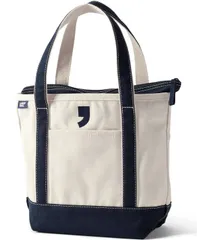 ランズエンド レディース バッグ 刺繍 Lands End Medium Embroidered 5 Pocket Zip Top Canvas Tote Bag Naturalnavy apostrのサムネイル