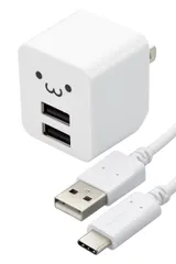 【特価商品】エレコム 充電器 Type-C USB コンセント 2ポート USB-A×2 12W 5V/2.4A ケーブル付属 1.2m しろちゃん MPA-ACCX01WF