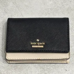 kate spade ケイトスペード コインケース カードケース 小銭入れ ミニウォレット ブラック バイカラー サフィアーノ調  パスケース付き ID窓 定期入れ カード入れ レディース ゴールドロゴ 黒 白 上品 通勤 通学 かわいい 美品