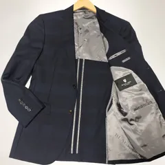 【極美品】BLACK LABEL CRESTBRIDGE シャドーチェック テーラードジャケット Мサイズ ネイビー 紺色 背抜き 羊毛100% 山陽商会 裏地 ブランドロゴ
