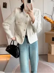 (新品)ツイード ジャケット アイボリー ゴールド ボタン