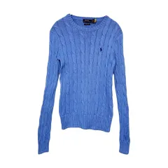 ポロ ラルフローレン ピマコットン ケーブル編み ニット ブルー XS