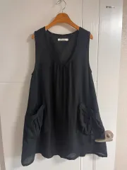 (日本ヴィンテージ)ブラック ベスト ノースリーブ ONE PIECE ラウンド ポケット ウール混 M