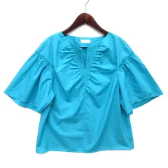 ボールジー BALLSEY トゥモローランド コットン タイプライター シャーリング ブラウス ライトブルー 36 11-01-02-01431