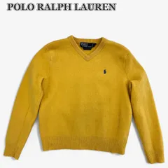POLO Ralph Lauren ラムウールVネックニット M イエロー ワンポイント刺繍 春ニット イタリア糸