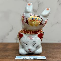 九谷焼 招き猫 友山 盛絵付 花柄 傷なし / Kutani Lucky Cat - メルカリ