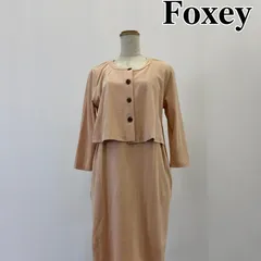 FOXEY BOUTIQUE レイヤード風 ワンピース 40 L相当 ベージュ 七分袖 日本製 フォクシー セットアップ風 上品