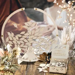 【limande】 ウェディングドロップス 芳名帳 結婚式 木の葉型 ウェルカムボード 結婚証明書 ゲスト 参加型 チップ60枚付き [60]