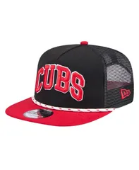 ニューエラ メンズ アクセサリー 帽子 メッシュ New Era Mens Black Chicago Cubs Throwback Meshback Golfer Hat Black Red ブラック