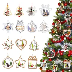 【即日発送】DIY用 パーティー インテリア 雑貨 ギフトタグ 星 トナカイ 雪花 サンタクロース 雪だるま 北欧 デコレーション 装飾 クリスマス 木製 オーナメント 飾り クリスマスツリー