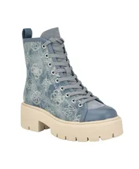 ゲス レディース シューズ ブーツ・レインブーツ レース ロゴ GUESS Womens Shutter LaceUp Logo Pattern Combat Boots Blue Denim Logのサムネイル