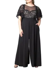 キヨナ レディース トップス ジャンプスーツ プラスサイズ スパンコール レース Kiyonna Womens Plus Size Alluring Sequins Lace Formal Jumpsuit Black nude ブラック