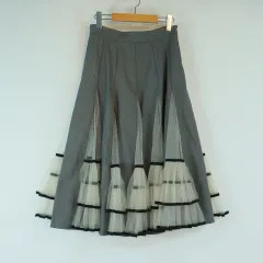 グレー レース バイカラー ロング スカート チュール スカート レディース フレア スカート M
