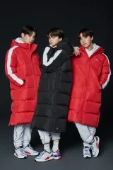 PUMA プーマ ダウンジャケット ロング丈 BTS コラボ ユニセックス レッド