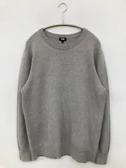 UNIQLO ユニクロ ニット/セーター L グレー ウール・ニット 無地 ミドル丈 長袖 クルーネック(丸首)
