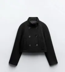 ZARA ザラ ウール ブレンド ダブル ブレスト クロップド ブレーザー BLACK S サイズ
