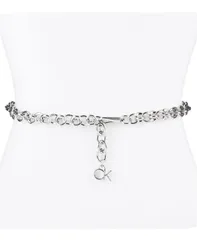 カルバンクライン レディース アクセサリー ベルト ロゴ Calvin Klein Womens SilverTone Chain Belt with Hanging Logo Charm Silveのサムネイル