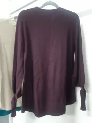 ワイン色 長袖 ニット リー リボン 装飾 新品