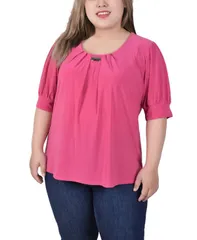 ニューヨークコレクション レディース トップス シャツ バルーンスリーブ プラスサイズ NY Collection Plus Size Short Balloon Sleeve Top with Hardware Magenta マゼンタ
