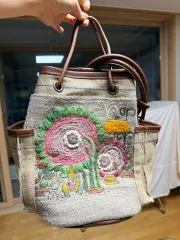 ハンドメイド フランス 刺繍 トートバッグ 兼 ショルダーバッグ