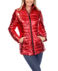 ホワイトマーク レディース アウター ジャケット・ブルゾン トール コート White Mark Womens Metallic Puffer Coat Red レッド