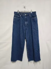 ザラ インディゴ デニム ワイド パンツ カッティング ジーン レディース 34インチ 0220