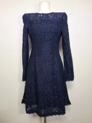 ライン レース ワンピース ミディ丈 55 Aライン ネイビー