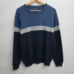 L ポロ ラルフローレン ブルー ストライプ ニット