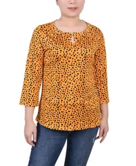 ニューヨークコレクション レディース トップス シャツ プチ NY Collection Petite Size 34 Sleeve Grommet Top Golden Black Icemoon ブラック