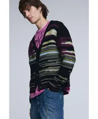 デジグアル メンズ アウター ニット・セーター カーディガン Desigual Menstriped cardigan sweater Black ブラックのサムネイル