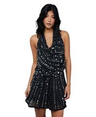 웨어 하우스 여성 탑스 원피스 미니 스팽글 Warehouse Womensequin Cowl Front Flippy Mini Dress Black 블랙