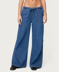 アディクテッド レディース ボトムス デニムパンツ ローライズ ジーンズ Edikted Womens Vicky Tie Waist Low Rise Baggy Jeans Darkbluewashed ブルー