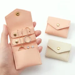 【即日発送】(ピンク＋ベージュ) 持ち運び簡単 ピアス収納 指輪 ネックレス 旅行用品 ミニポーチ 2個 アクセサリーケース 携帯用 ジュエリーポーチ