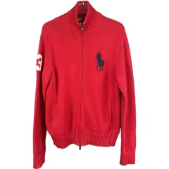 L ポロ ラルフローレン コットン ビックポニー 刺繍 フルジップアップ ニット セーター
