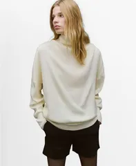 マンゴ レディース アウター ニット・セータートルネック ギャザー MANGO Womens Ruched Turtleneck Sweater Ecru エクリュ
