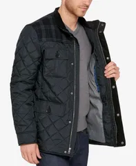 コールハーン メンズ アウター ジャケット・ブルゾン キルティング ジャケット Cole Haan Mixed Media Quilted Jacket Black ブラックのサムネイル