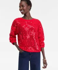 アイエヌシー インターナショナル コンセプト レディース アウター ニット・セーター スパンコール INC International Concepts Womens Bold Sequin Sweatereal Red レッド