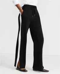 ランズエンド レディース ボトムス カジュアルパンツ ストレート ニット Lands End Womensport Knit High Rise Relaxed Straight Leg Side Stripe Pants Blackwhite ホワイト
