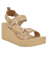 ゲス レディース シューズ サンダル GUESS Womens Daysa QuattroG Strappy Eva Wedge Sandals Light NaturalWhite Logo ホワイのサムネイル