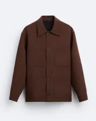 ZARA ザラ リンクルフリー リラックスフィット カバーオール チョアコート ワークジャケット ブラウン L 105