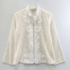 ヴィンテージ ウール エスニック シースルー メッシュ スタンドカラー クリームホワイト ジャケット