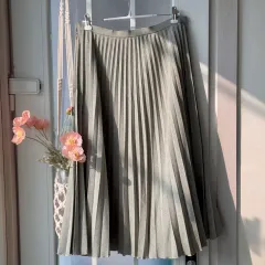 ヴィンテージ グレー プリーツ ロング スカート -