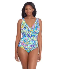 ロンギチュード レディース 水着 上下セット フリル Longitude Womens Ruffle Surplice OnePiece Swimsuit Paisley seas