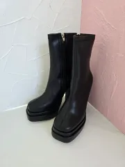 361 (225mm) ブラック 厚底 プラットフォーム アンクル ブーツ ヒール