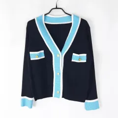 レディース バイカラー Vネック ニットカーディガン