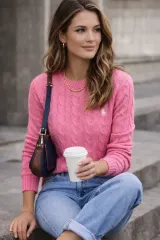 ポロラルフローレン ケーブルニット ピンク / 春ニット / レディース 44 55